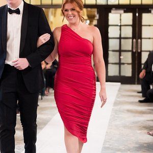 Hot Pink One Shoulder Asymmetric Ruched Midi Dress